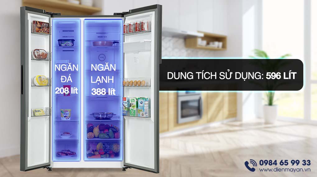 Tủ Lạnh Toshiba Inverter 596 Lít Side By Side GR-RS775WI-PMV(06)-MG - dung tích sử dụng